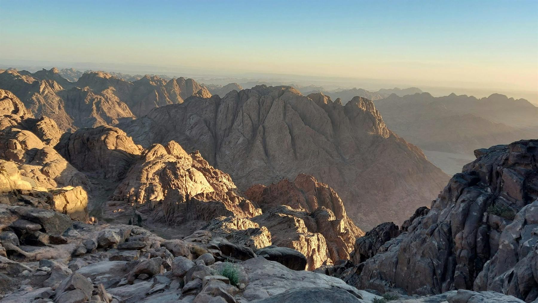 Sinai ridges glowing at sunset above the Red Sea